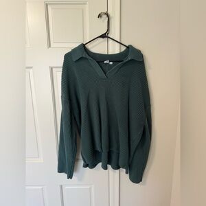 Gap Factory Relaxed 24/7 Split-Hem Johnny Collar Sweater, Moores Green, XL